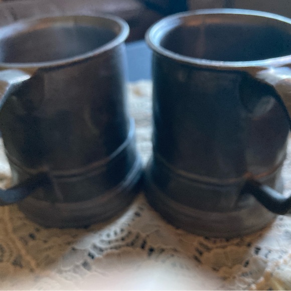 Vintage 2 Pewter Stein Handles Pewter Mugs Stamped USA Pint - Picture 2 of 6